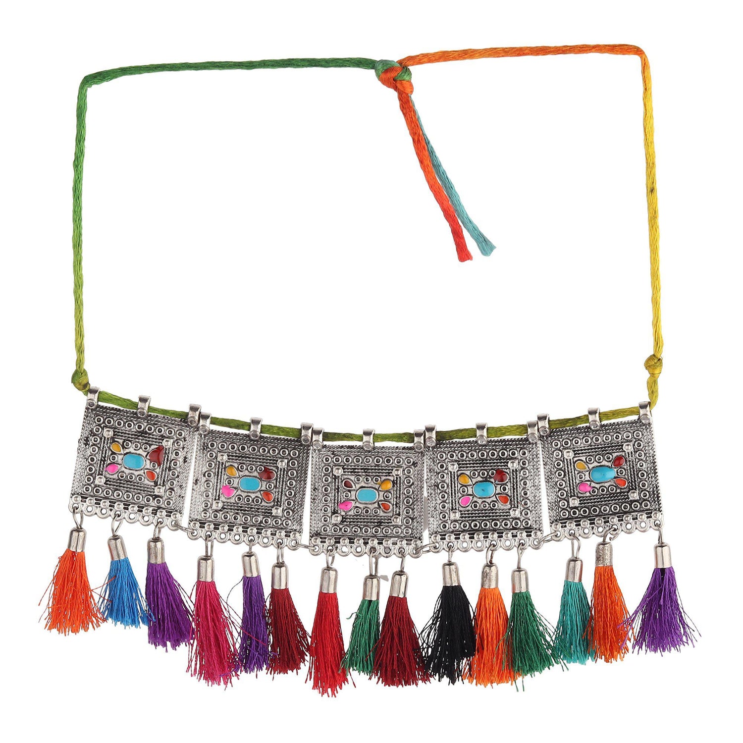 Afghani Pink & Orange Tassel Choker-Necklace-ONESKYSHOP