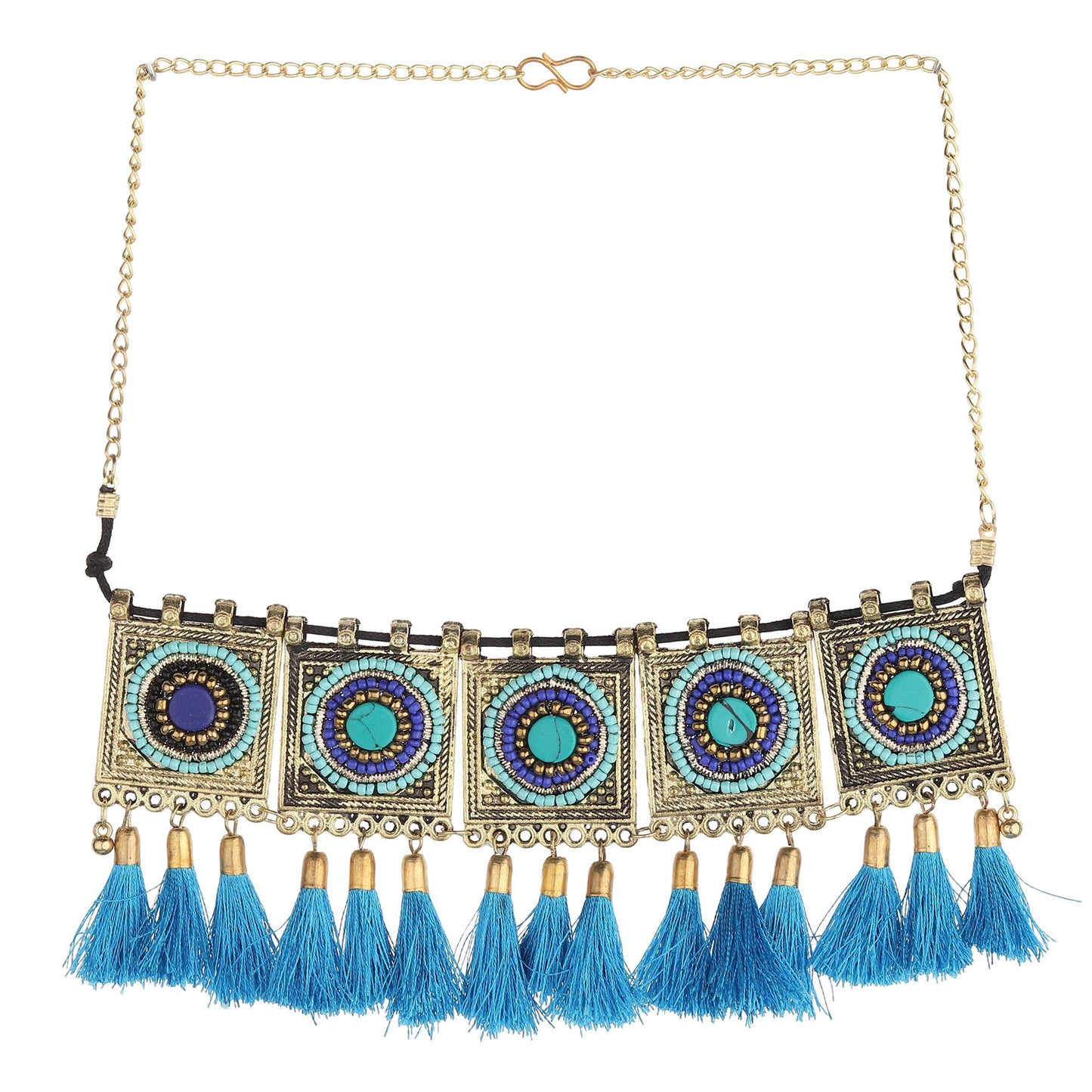 Afghani Blue Tassel Choker-Necklace-ONESKYSHOP