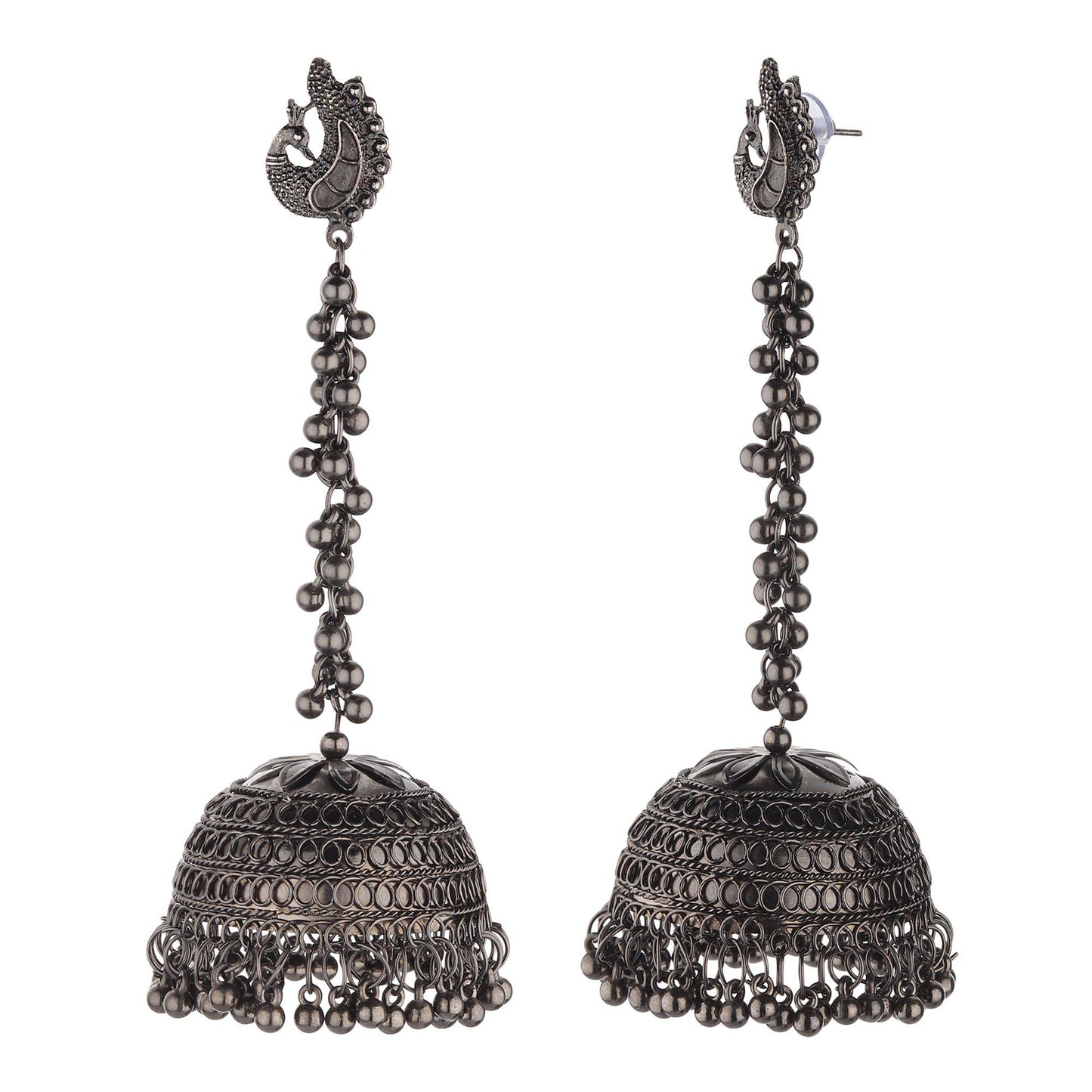 Long Peacock Dangling Jhumkas-Earrings-ONESKYSHOP