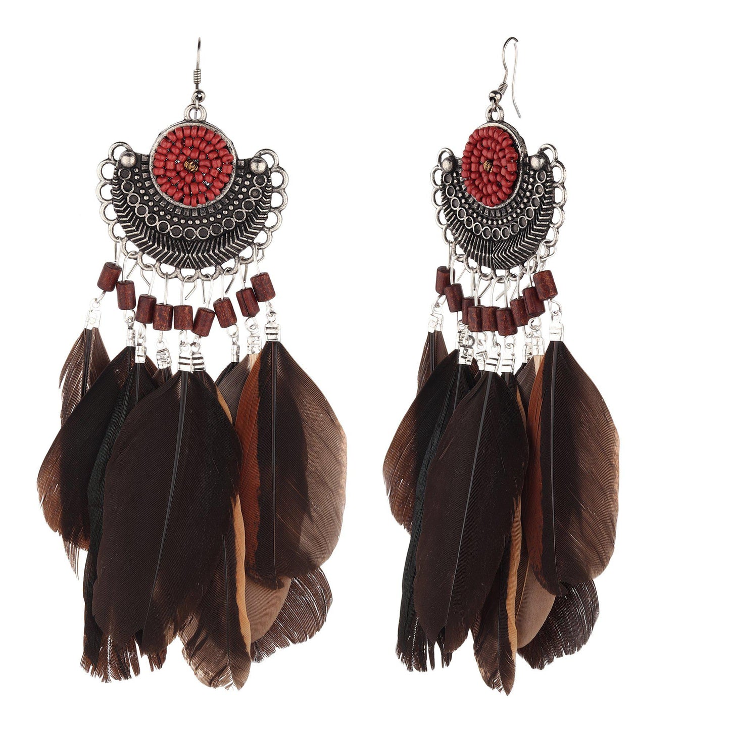 Geometric Eclipsed With Feather Danglers-Earrings-ONESKYSHOP