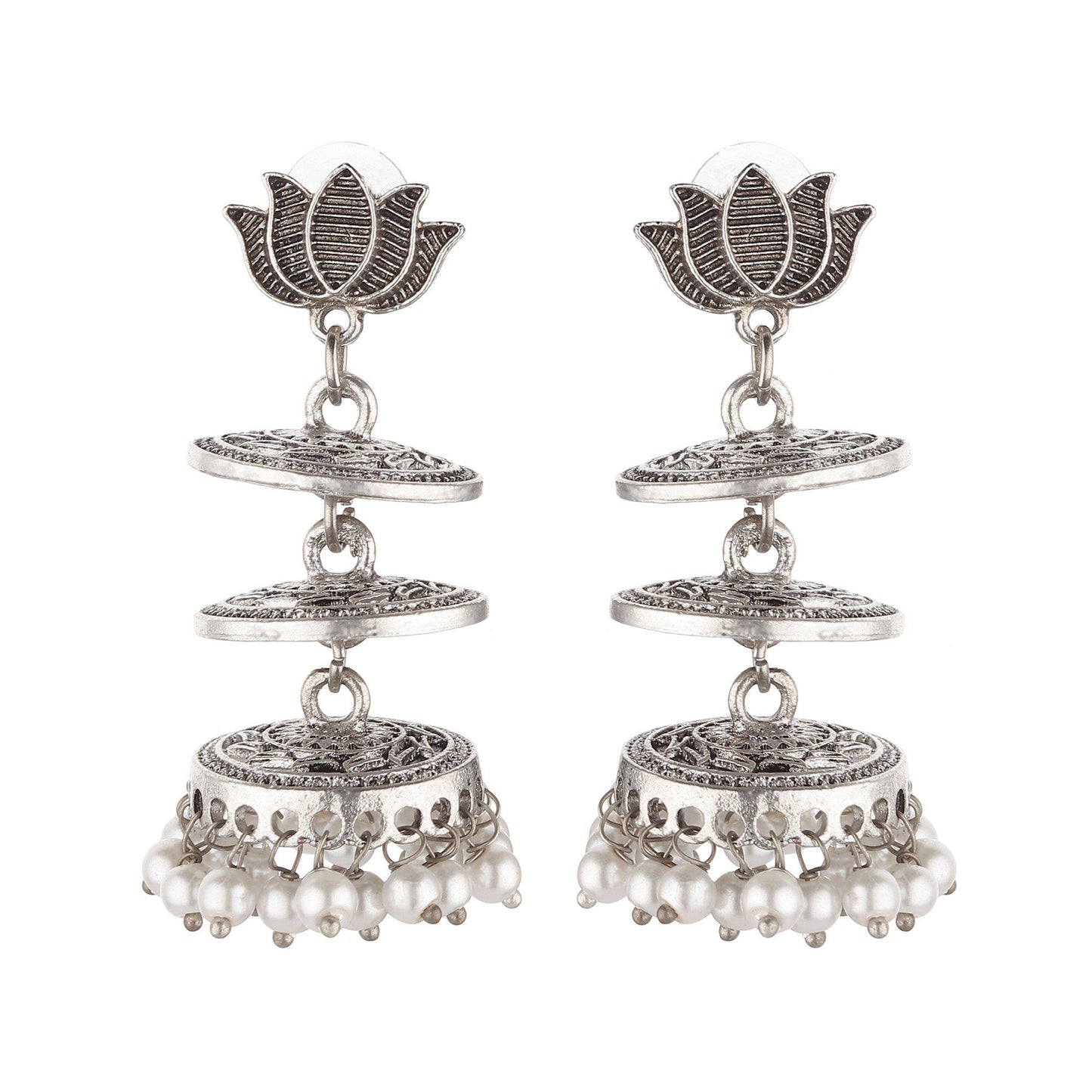 Lotus Three Tier Dangler-Earrings-ONESKYSHOP