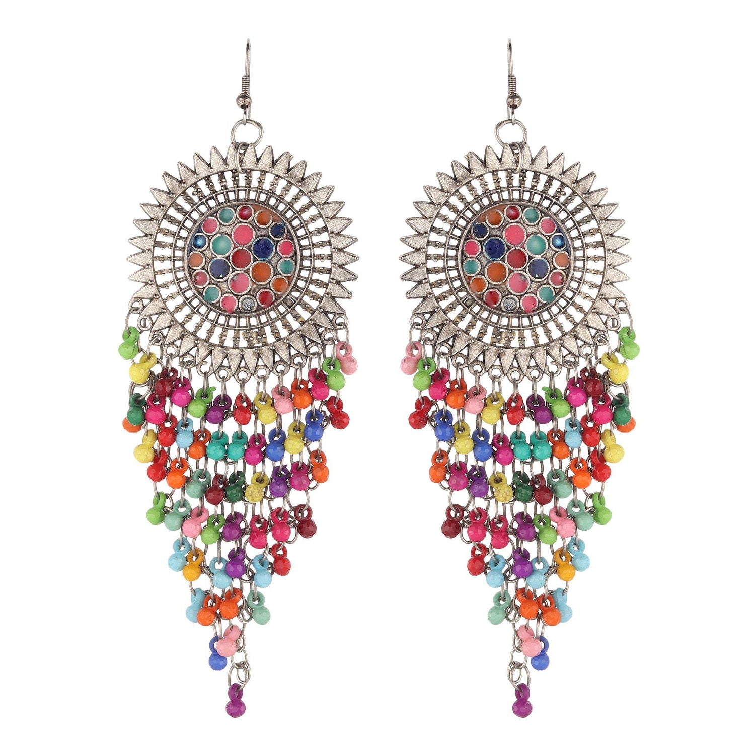 Multi Layered Beaded Jhaalar In Multicolour-Earrings-ONESKYSHOP