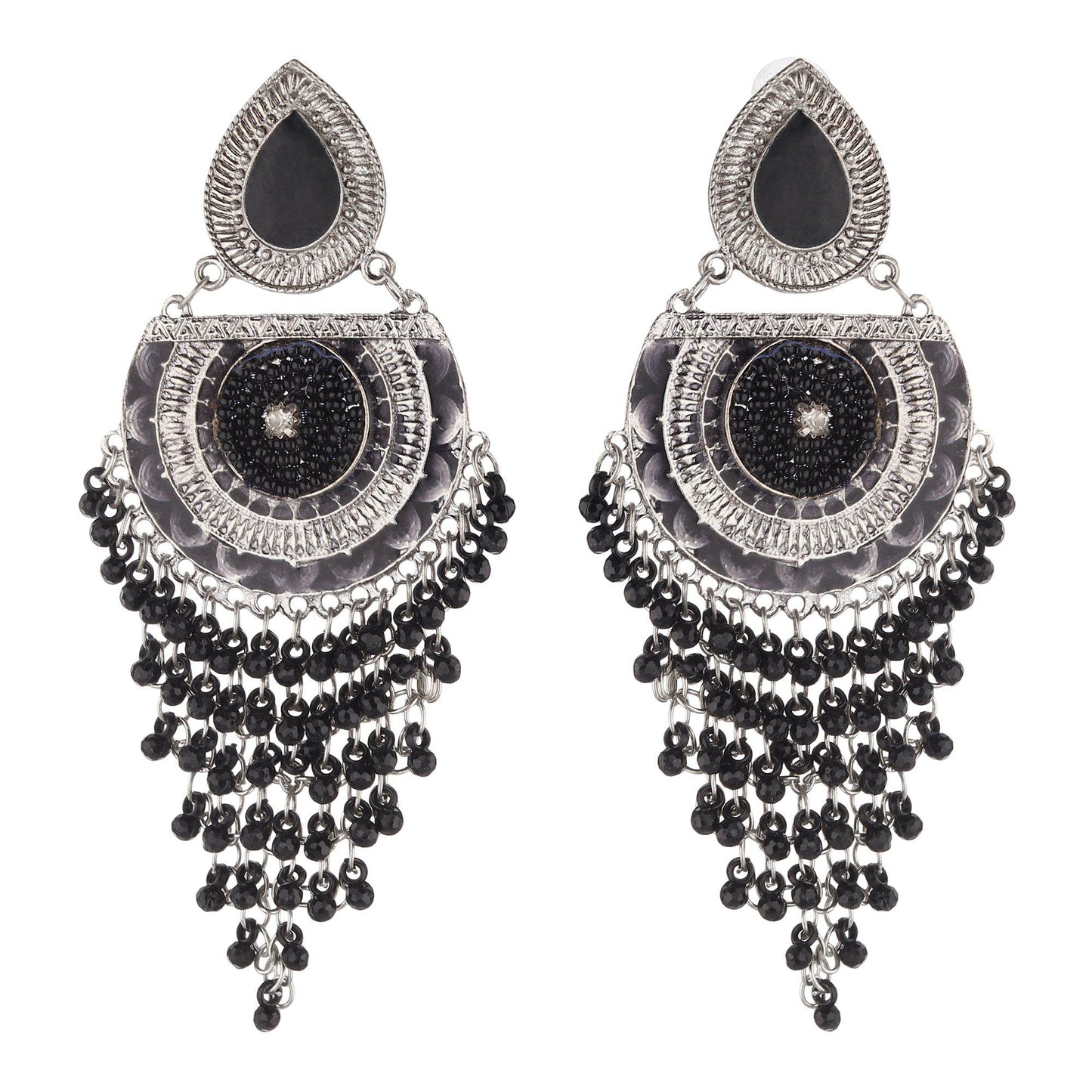 Black Hanging Chandbali Jhaalar Earrings-Earrings-ONESKYSHOP