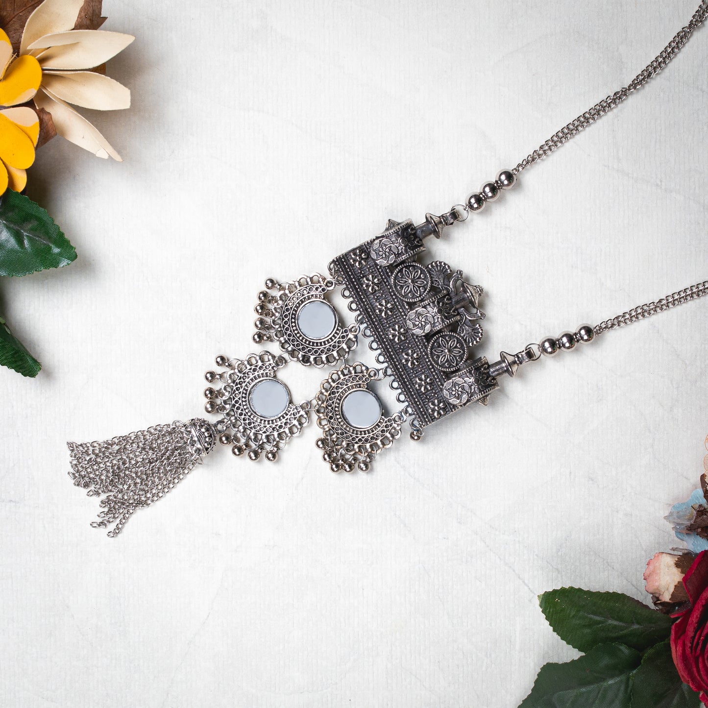 Oxidised Necklace With Mirror Work