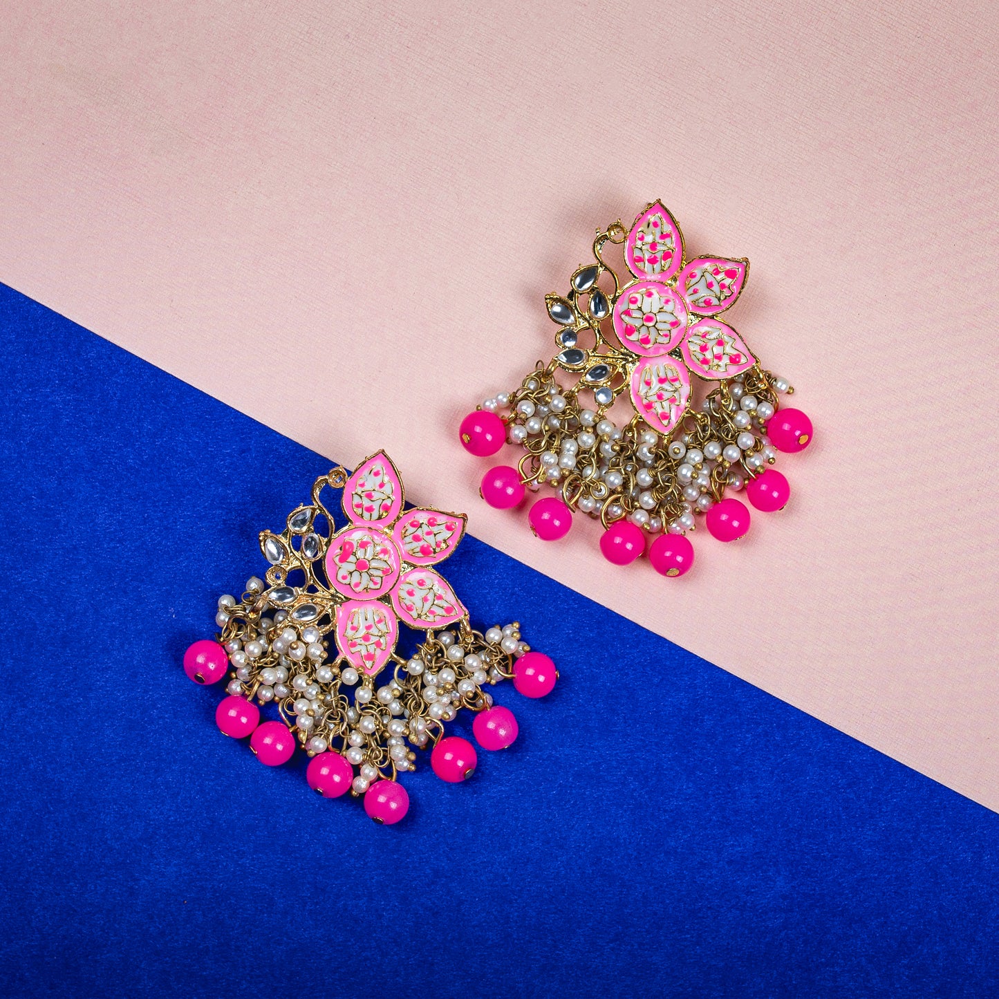 Pink Bead Hanging Earrings
