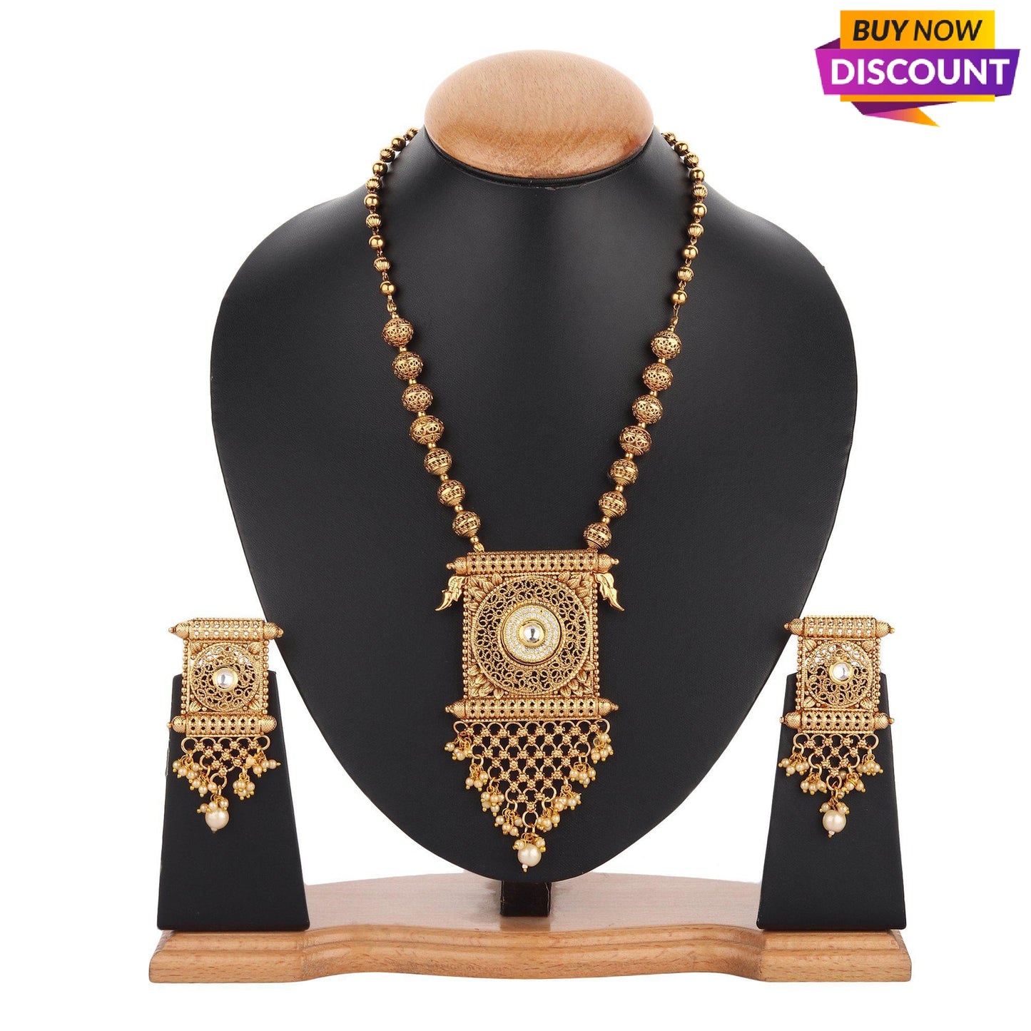 Gold plated tassel square necklace set-Necklace Set-ONESKYSHOP