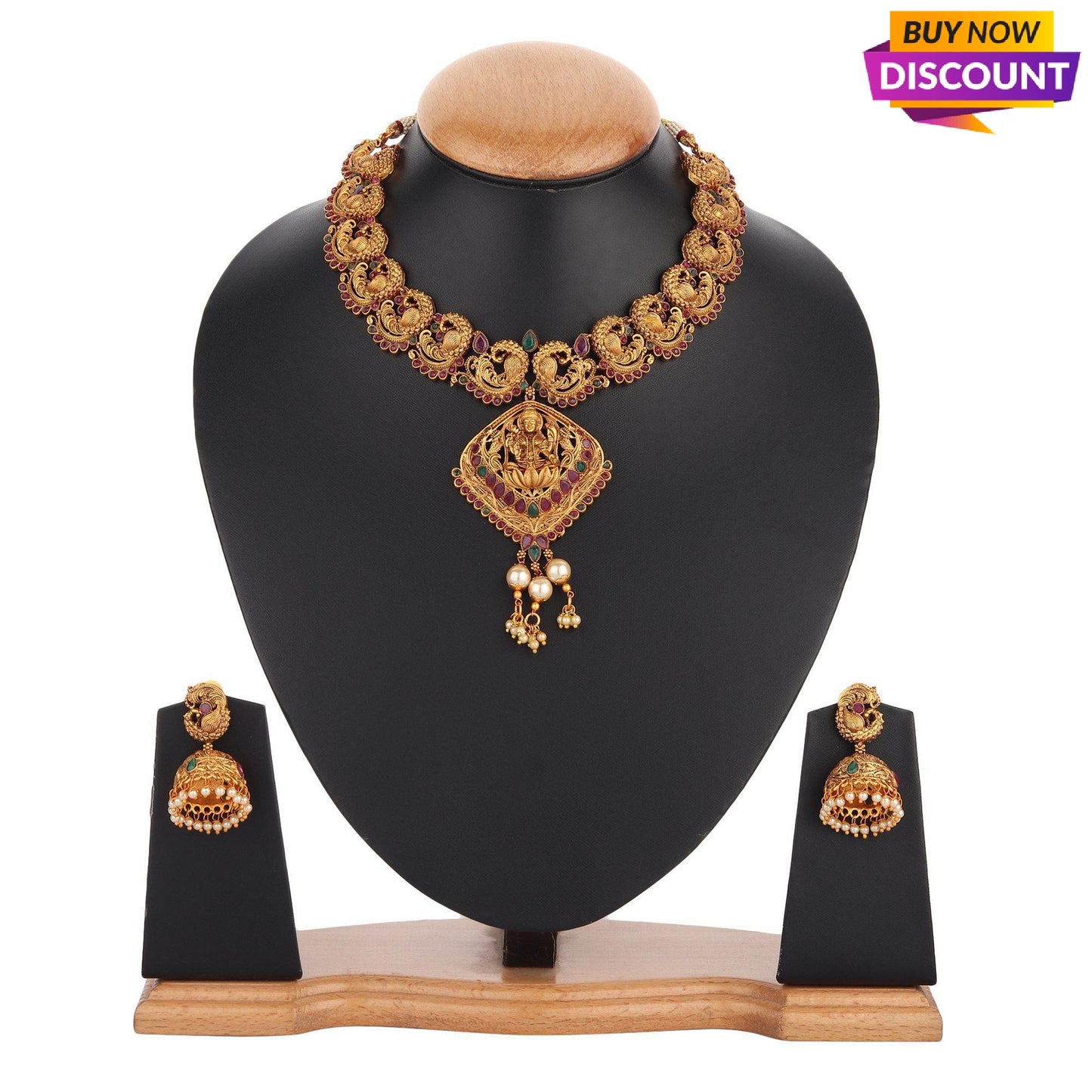 Goddess lakshmi chandbali necklace set-Necklace Set-ONESKYSHOP
