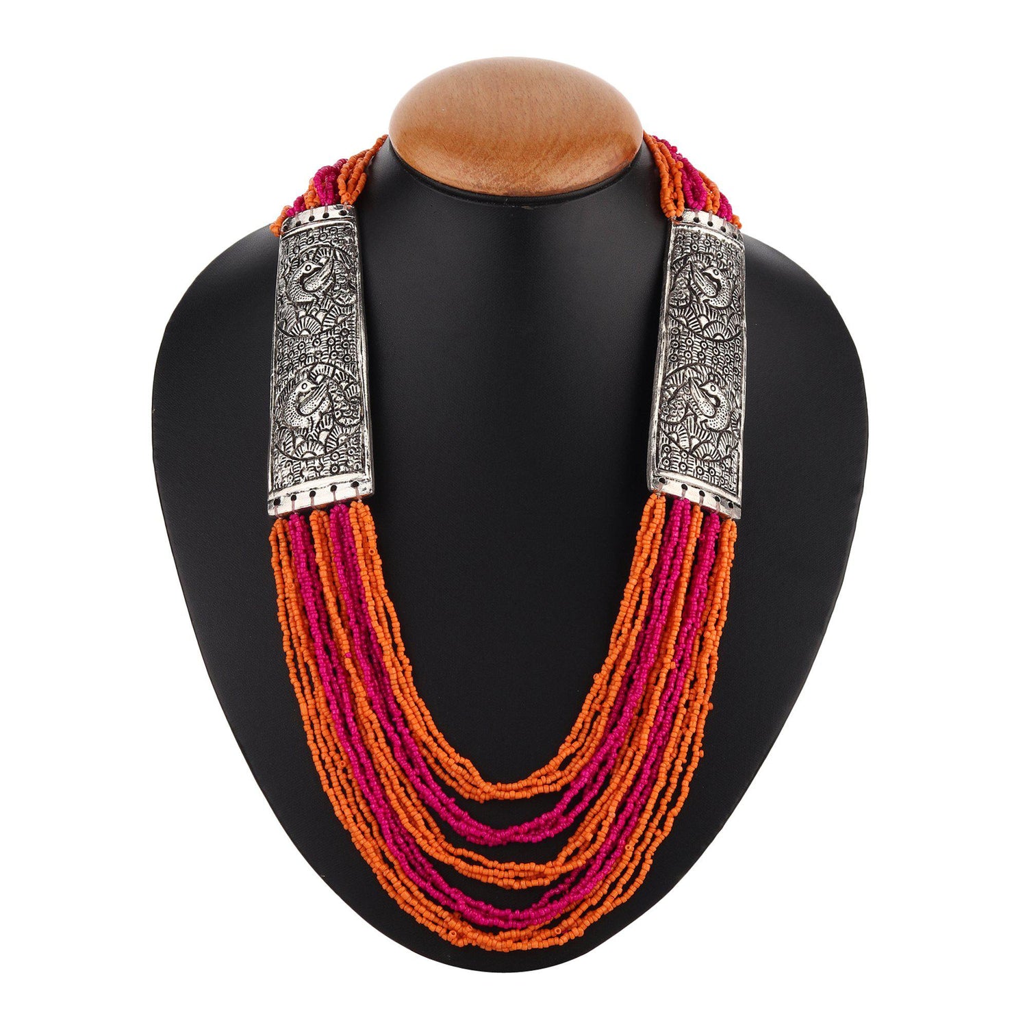 Pink And Orange Beaded Necklace-Necklace-ONESKYSHOP