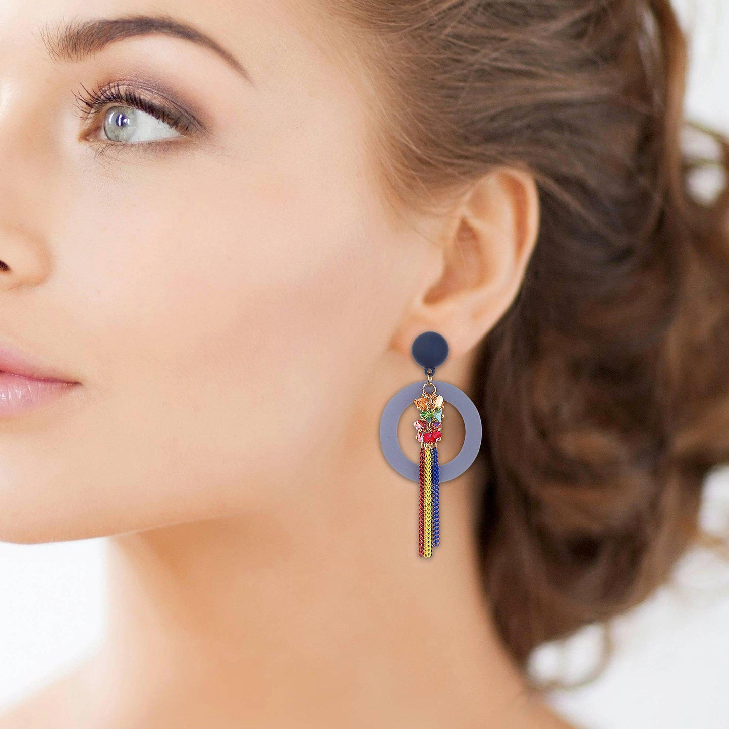 Designer Circle Hoop Chain Drop Earrings-Earrings-ONESKYSHOP