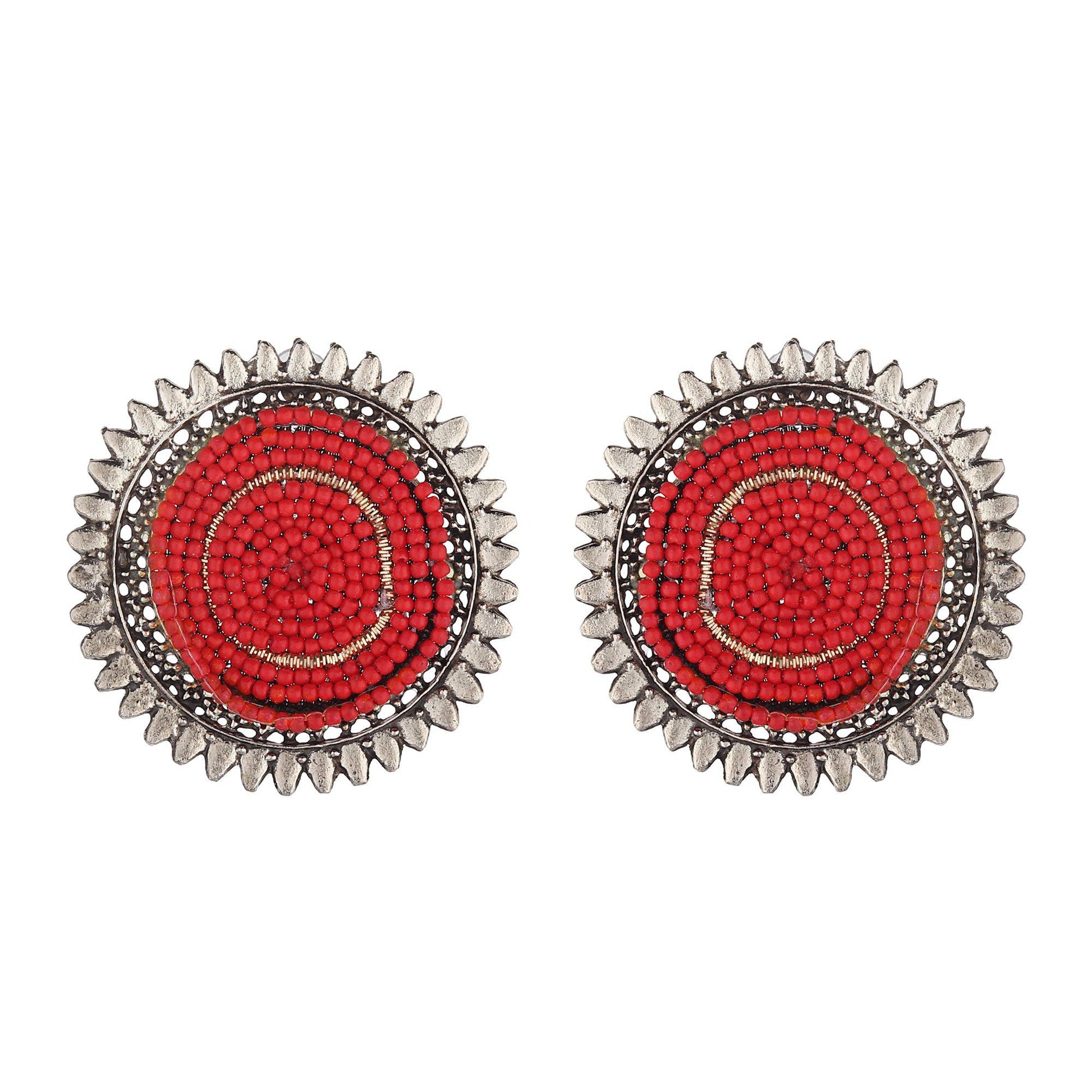 Red Classy Ravishing Embellished Studs-Earrings-ONESKYSHOP
