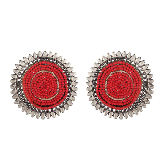Red Classy Ravishing Embellished Studs-Earrings-ONESKYSHOP