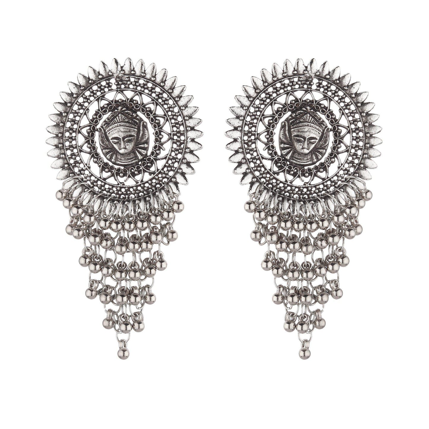 Oxidised Ancient Face Jhallar Earrings-Earrings-ONESKYSHOP