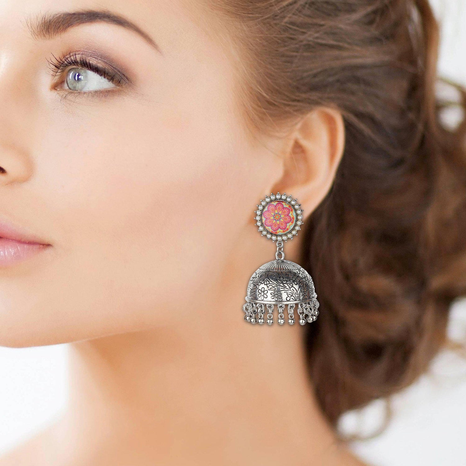 Dome Shape Designer Party Wear Jhumkas-Earrings-ONESKYSHOP