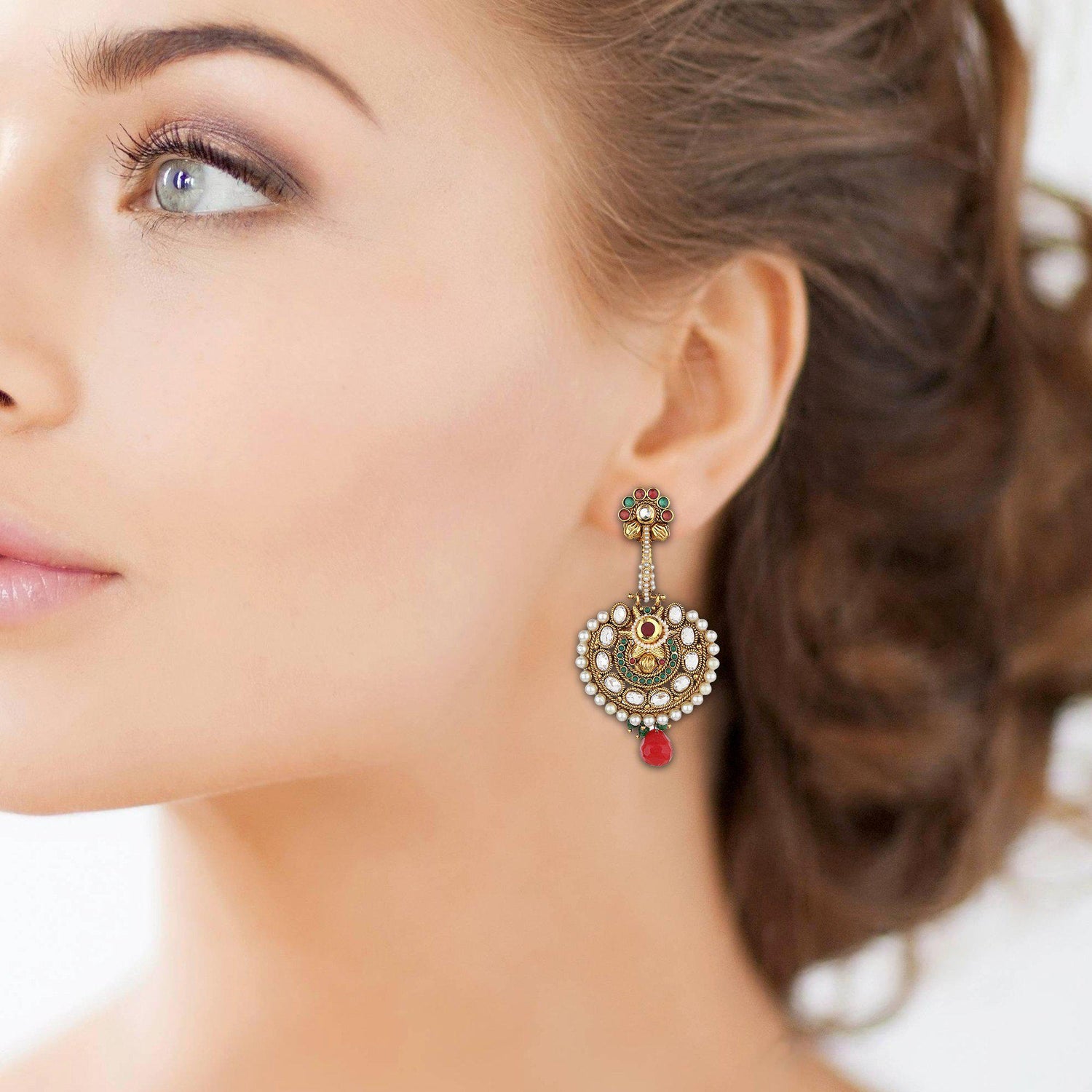 Floral Circle Designer Hanging Earrings-Earrings-ONESKYSHOP