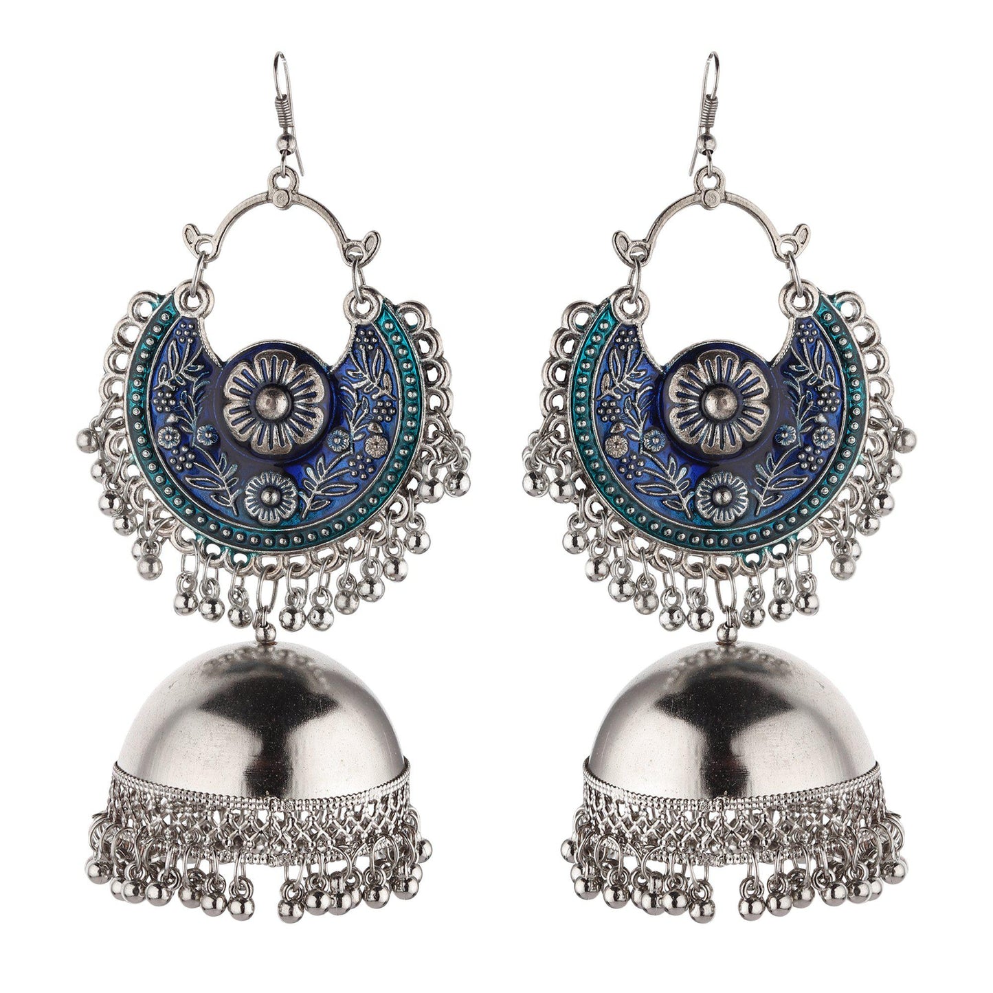 The Intricate Blue Embellished Jhumkas-Earrings-ONESKYSHOP