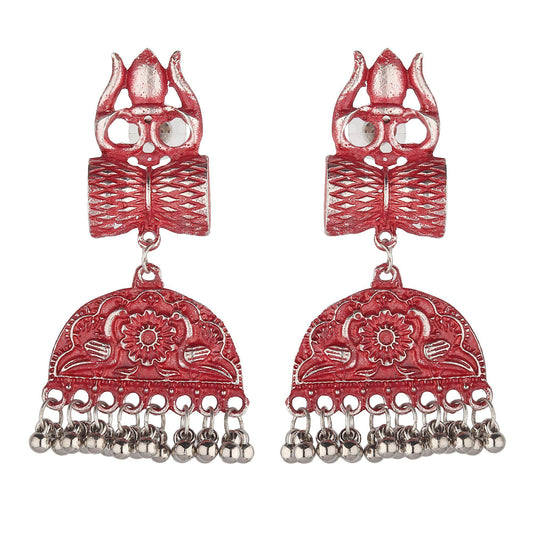 Red Lord Shiva Drum Earrings-Earrings-ONESKYSHOP