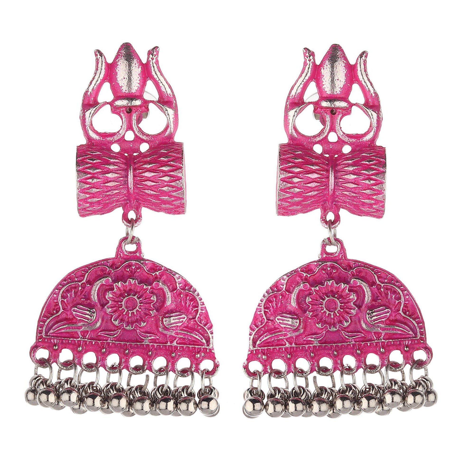 Pink Lord Shiva Drum Earrings-Earrings-ONESKYSHOP