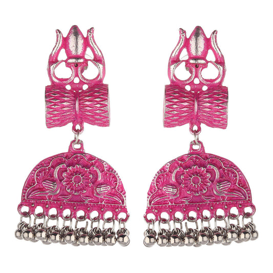 Pink Lord Shiva Drum Earrings-Earrings-ONESKYSHOP