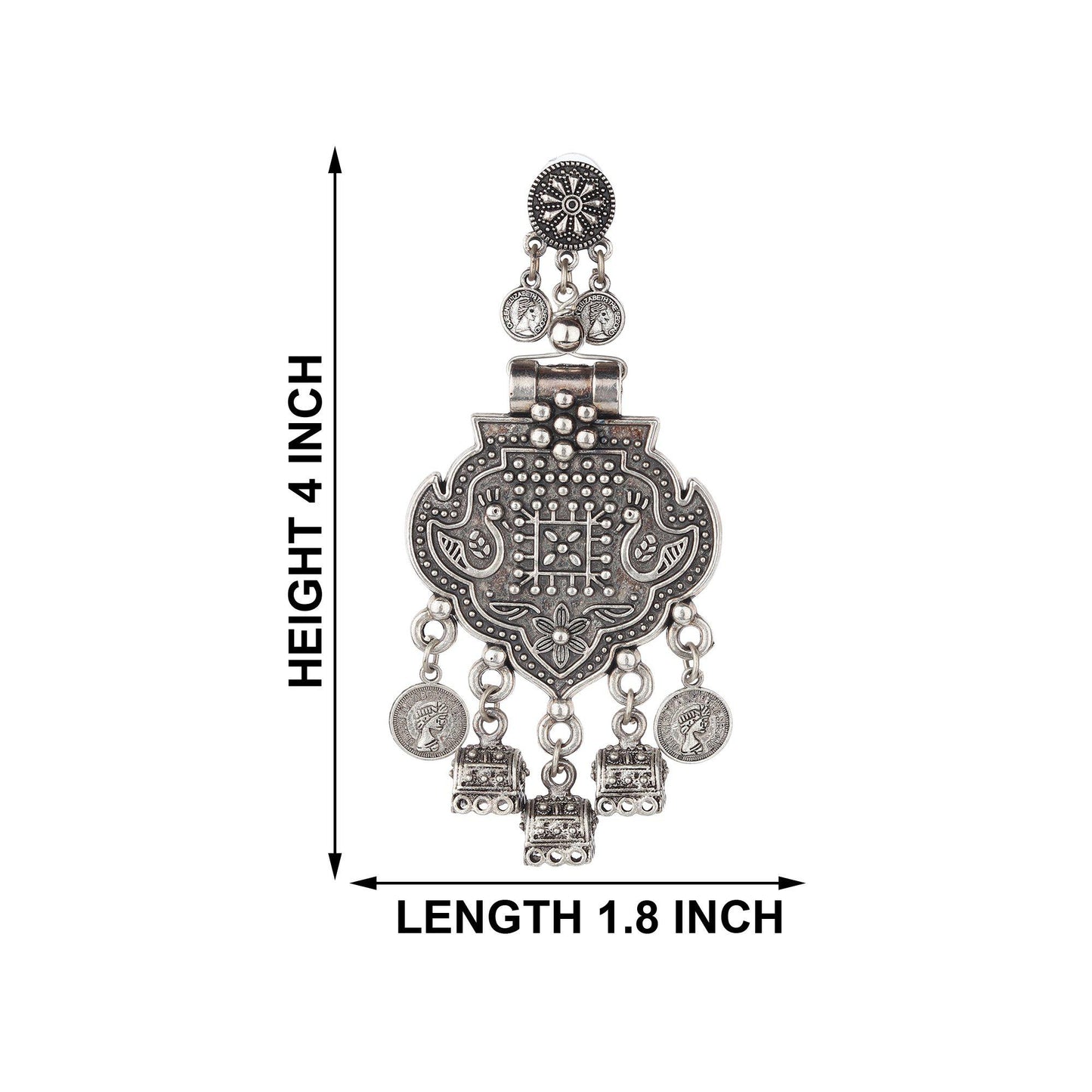 Peacock Design Hanging Motif Oxidised Earrings-Earrings-ONESKYSHOP