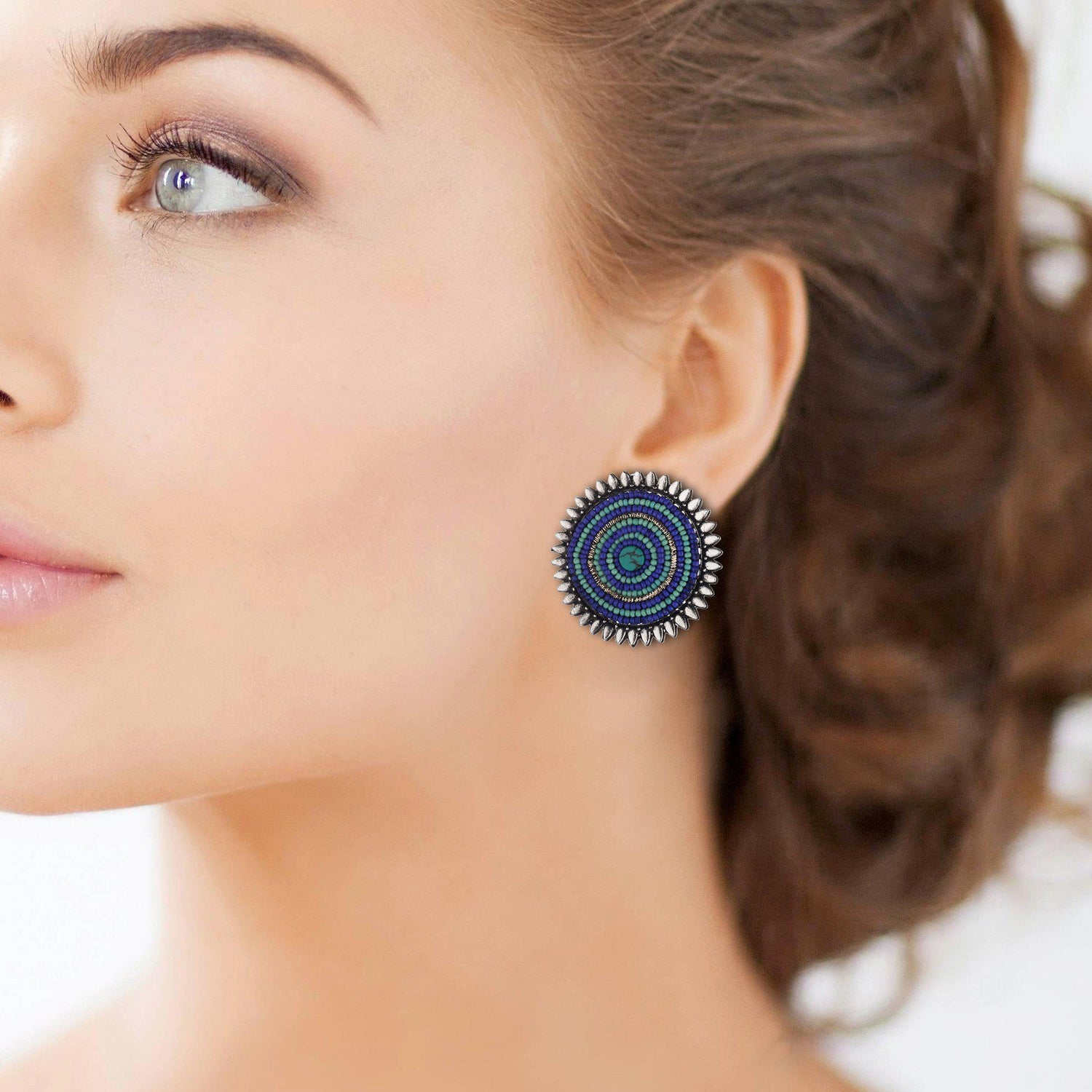 Navy Blue Classy Ravishing Embellished Studs-Earrings-ONESKYSHOP