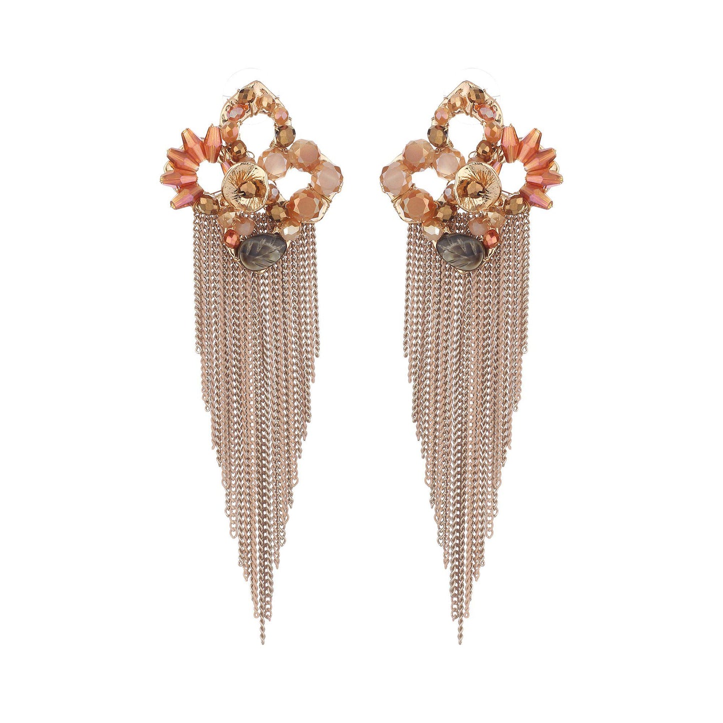 Korean Designer Chain Drop Floral Earrings-Earrings-ONESKYSHOP