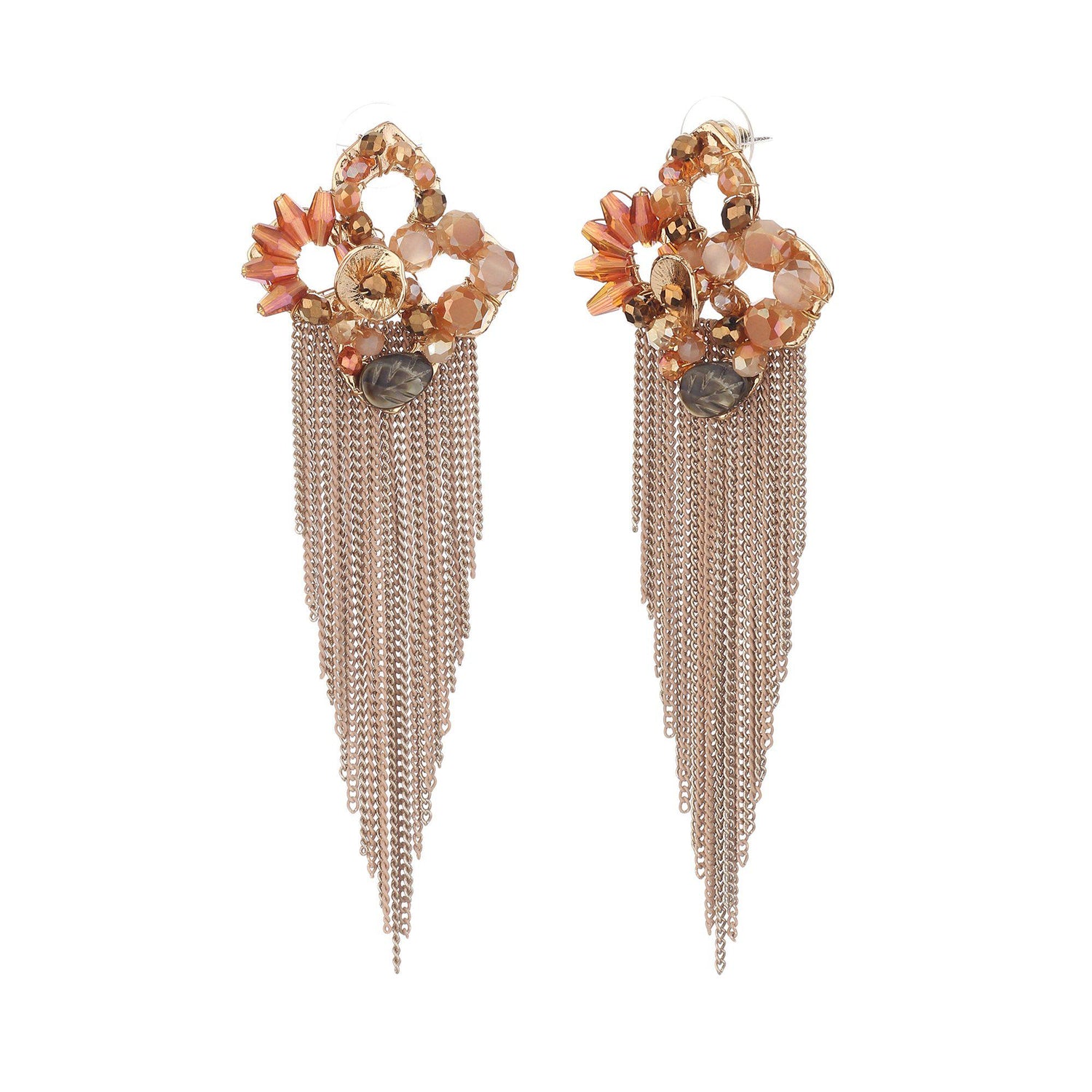 Korean Designer Chain Drop Floral Earrings-Earrings-ONESKYSHOP