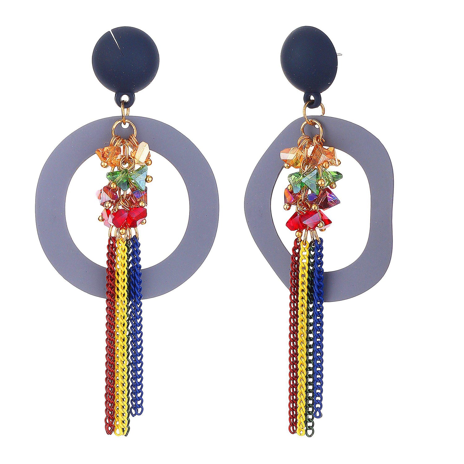 Designer Circle Hoop Chain Drop Earrings-Earrings-ONESKYSHOP