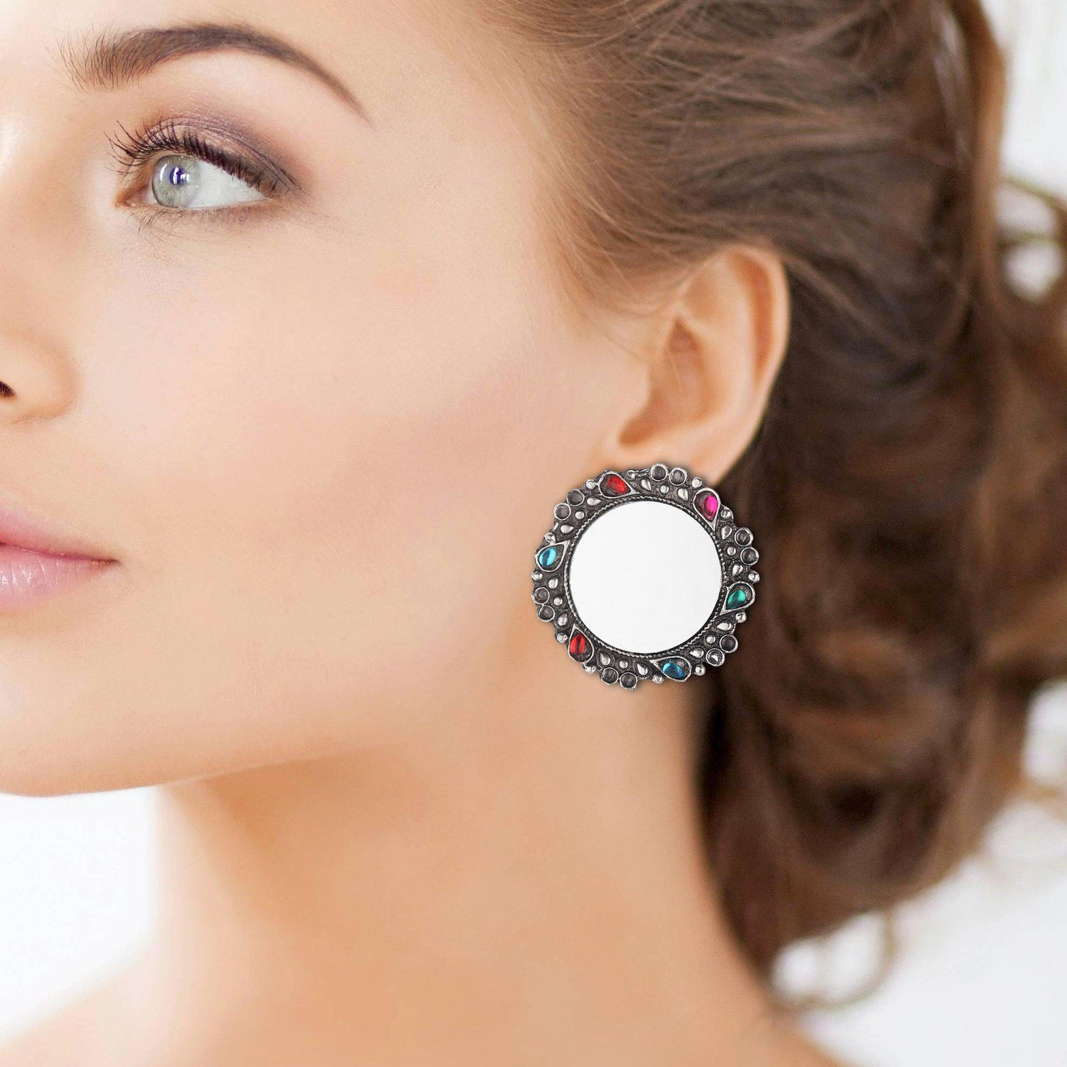 Sun Shape Mirror Design Studs-Earrings-ONESKYSHOP