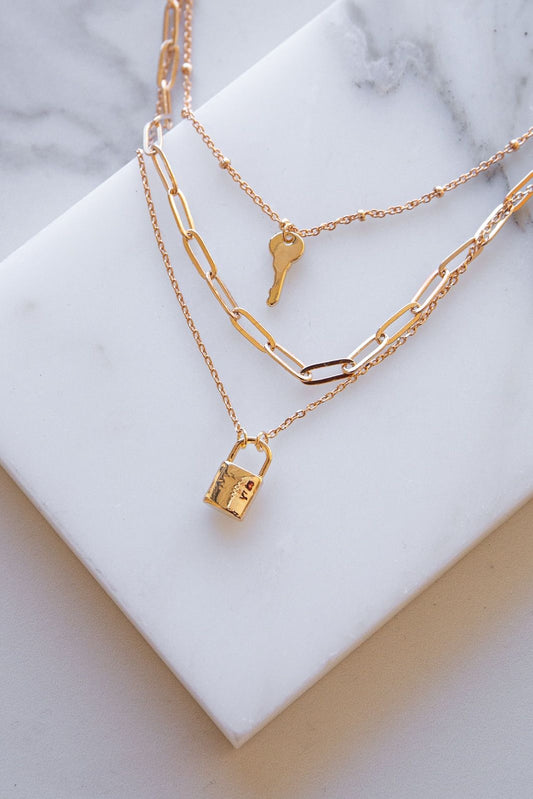 Golden Lock-Key Layered Necklace