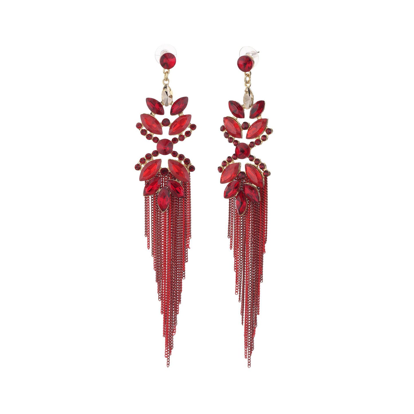 Floral Chandbali Chain Drop Earrings-Earrings-ONESKYSHOP
