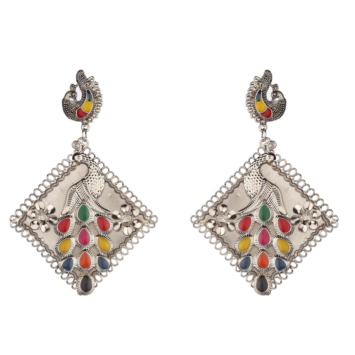 Tribal Multicolour Peacock Earrings-Earrings-ONESKYSHOP