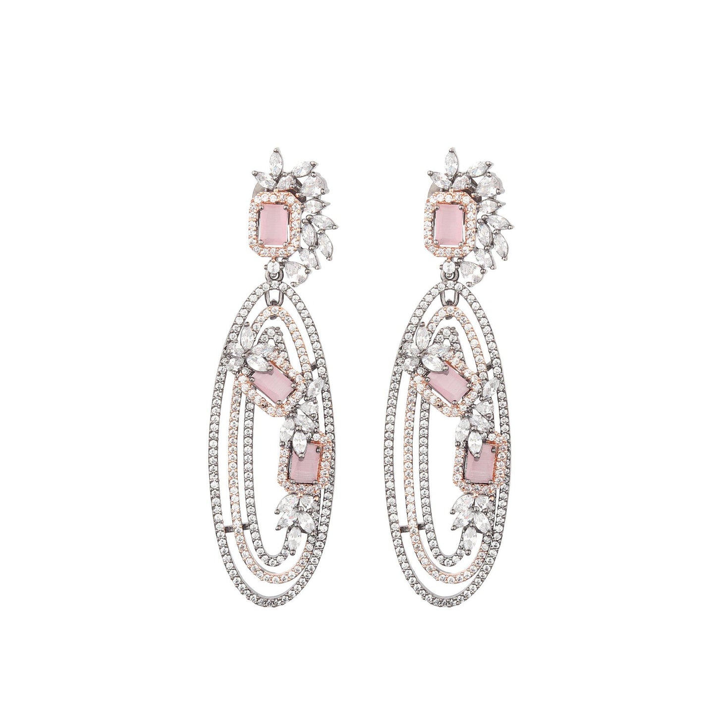 Pink Zircon Oval Shape Earrings-Earrings-ONESKYSHOP