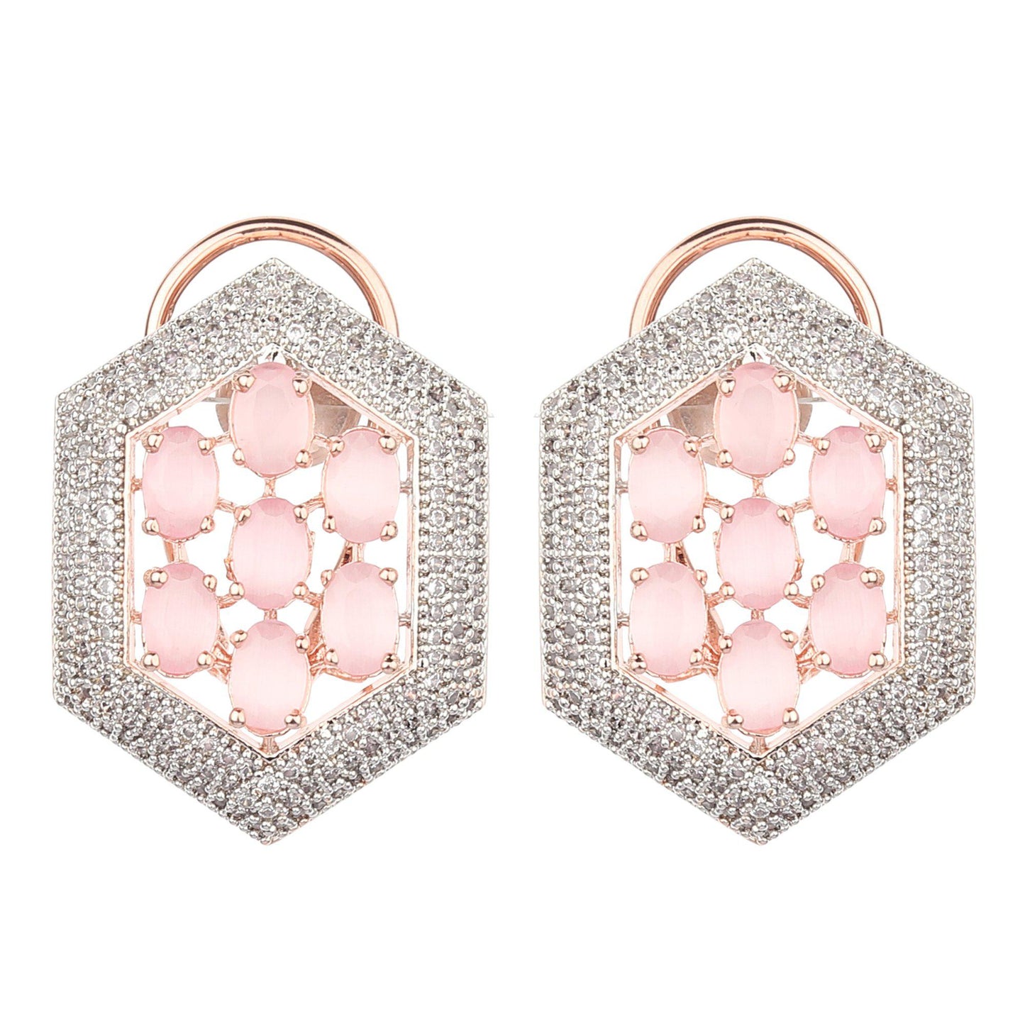 Pink Zircon Hexagon Shape Earrings-Earrings-ONESKYSHOP