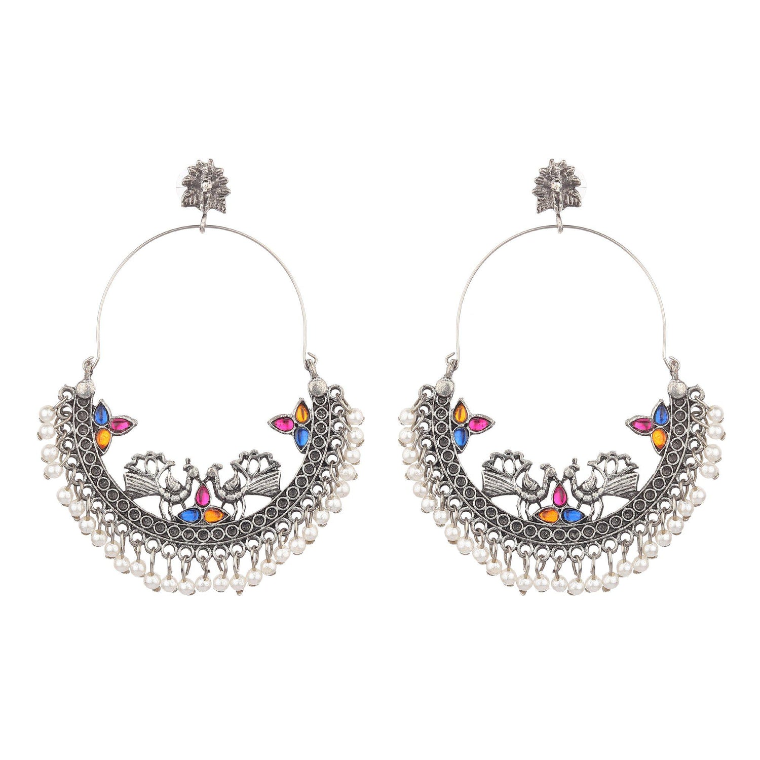 Peacock Chandbali Motif Oxidised Earrings-Earrings-ONESKYSHOP