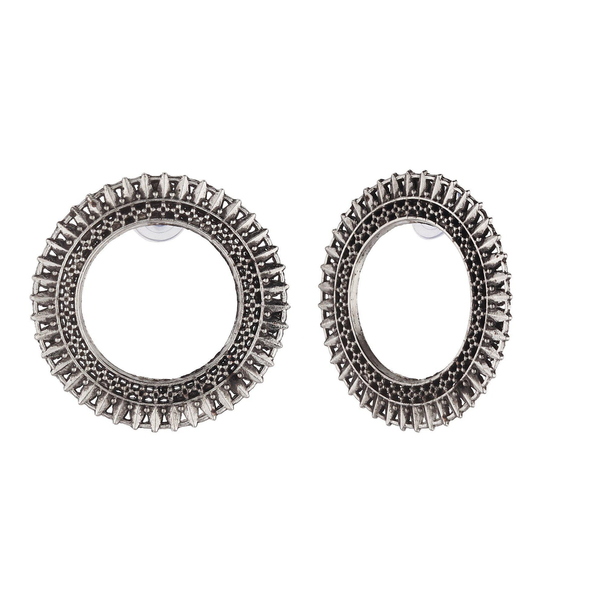 Silver Motif Sun Oxidised Studs-Earrings-ONESKYSHOP