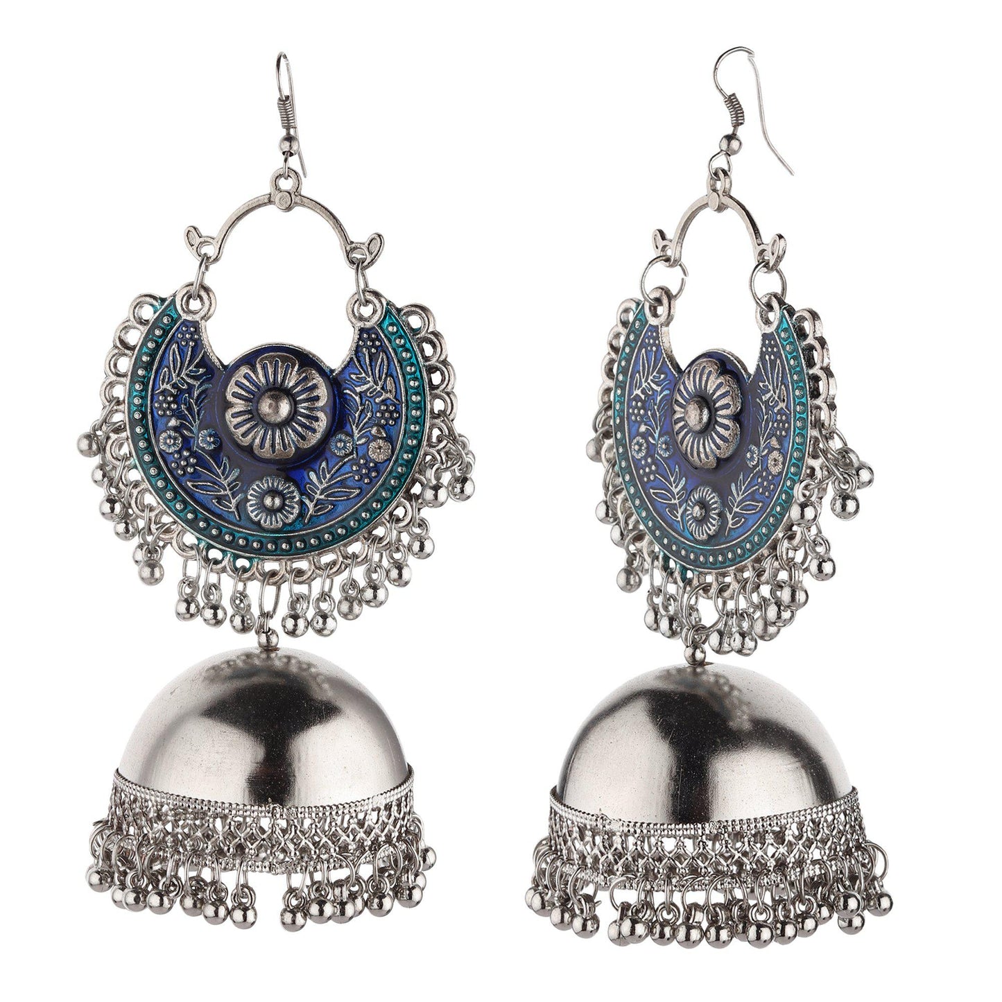 The Intricate Blue Embellished Jhumkas-Earrings-ONESKYSHOP