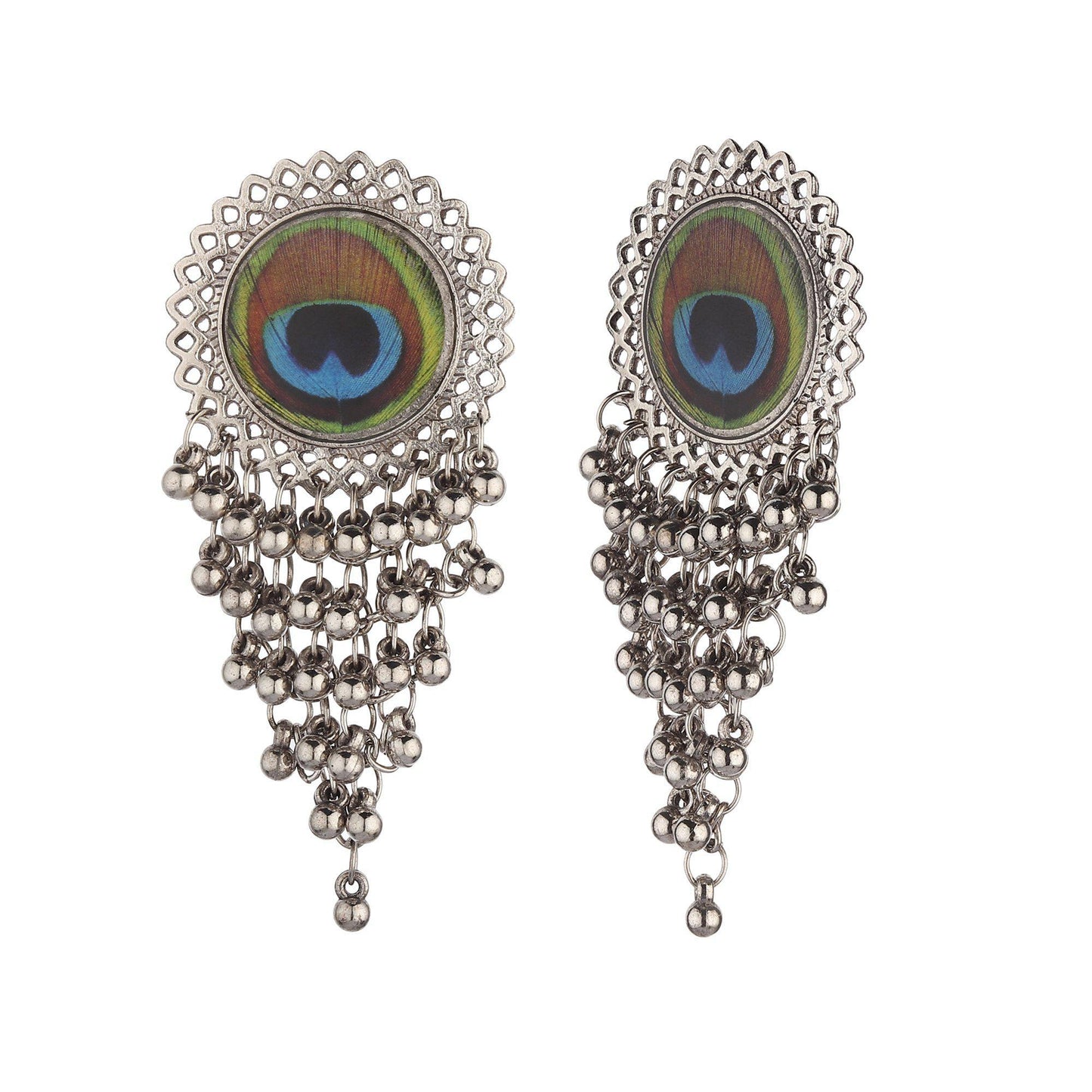 Oxidised Peacock Feather Style Jhaalar Earrings-Earrings-ONESKYSHOP