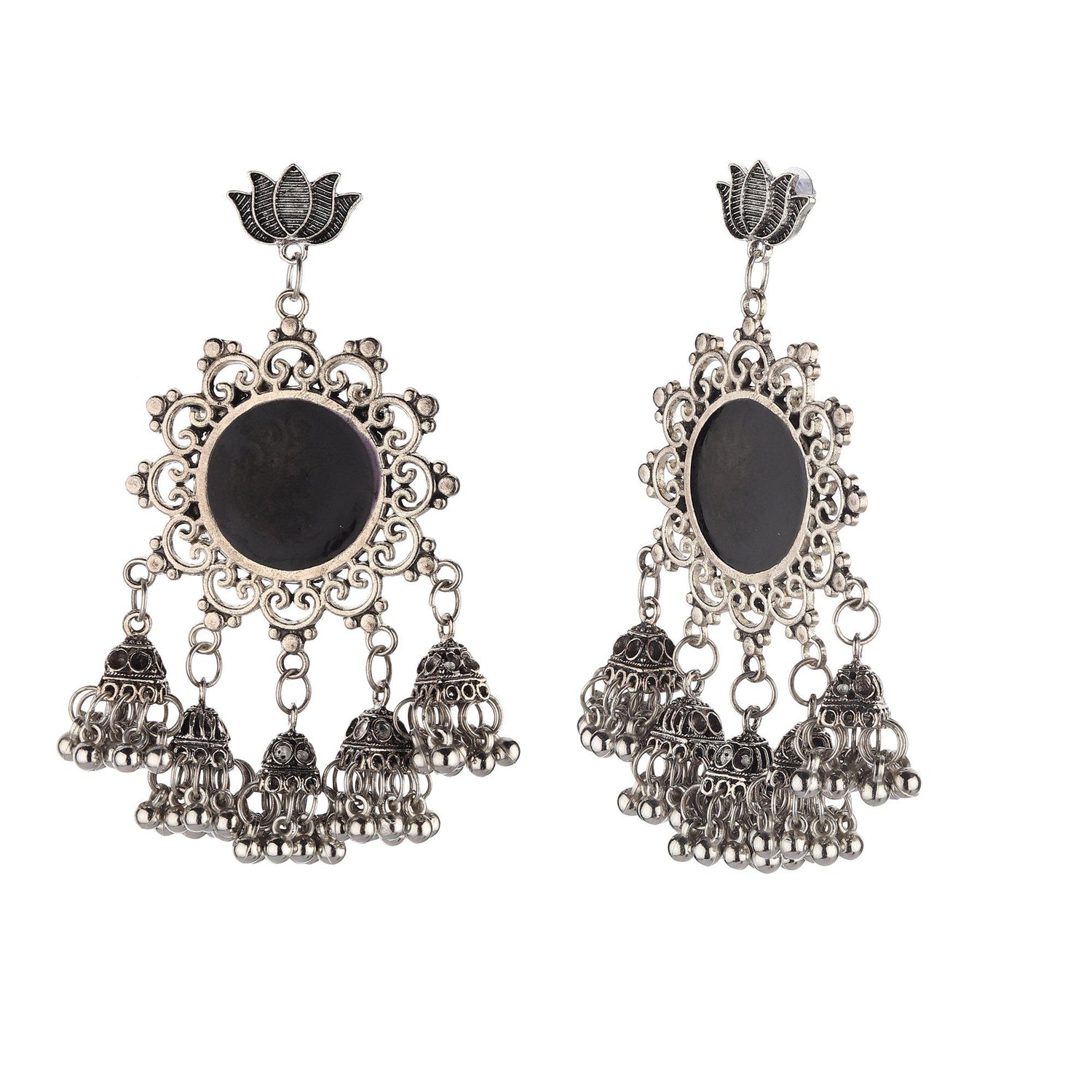 Black & Silver Sun Motif Earrings-Earrings-ONESKYSHOP
