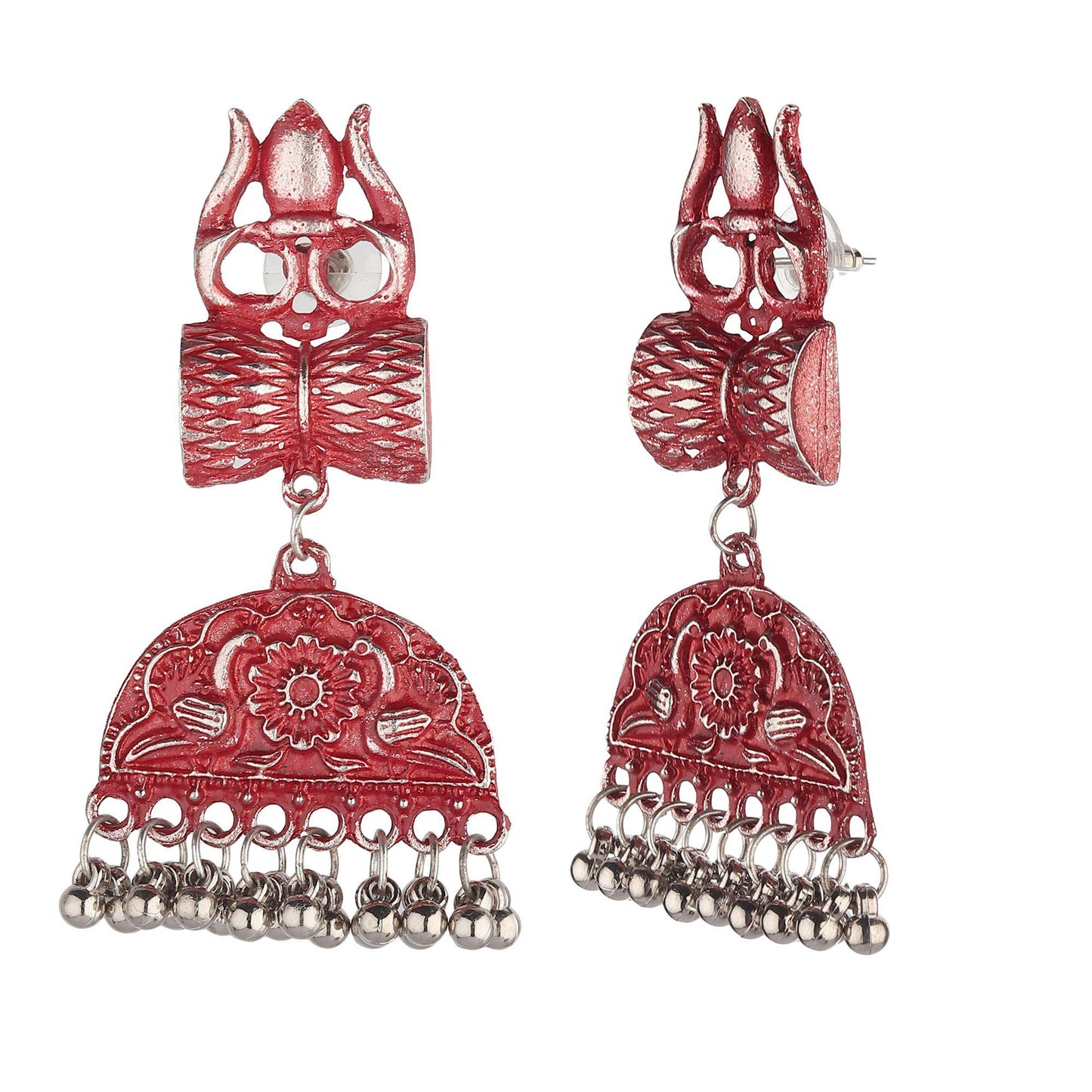 Red Lord Shiva Drum Earrings-Earrings-ONESKYSHOP