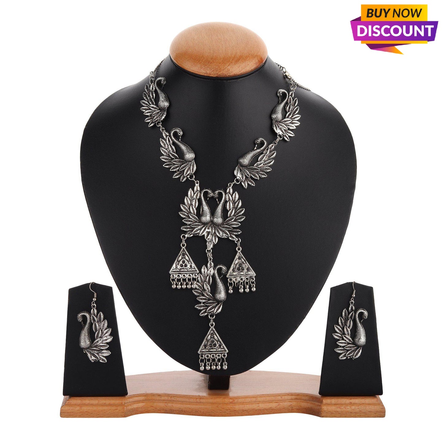 Fanning Peacock Choker Necklace With Earrings-Necklace Set-ONESKYSHOP