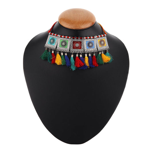 Afghani Colourful Tassel Choker-Necklace-ONESKYSHOP