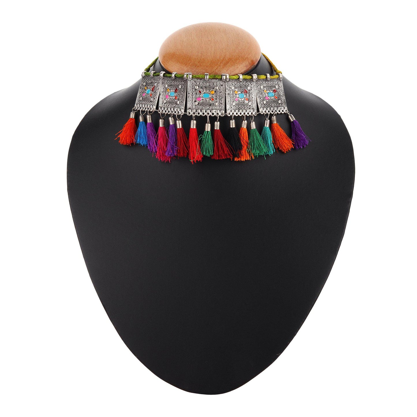Afghani Pink & Orange Tassel Choker-Necklace-ONESKYSHOP