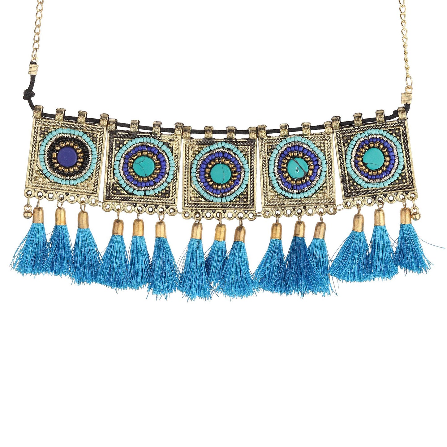 Afghani Blue Tassel Choker-Necklace-ONESKYSHOP
