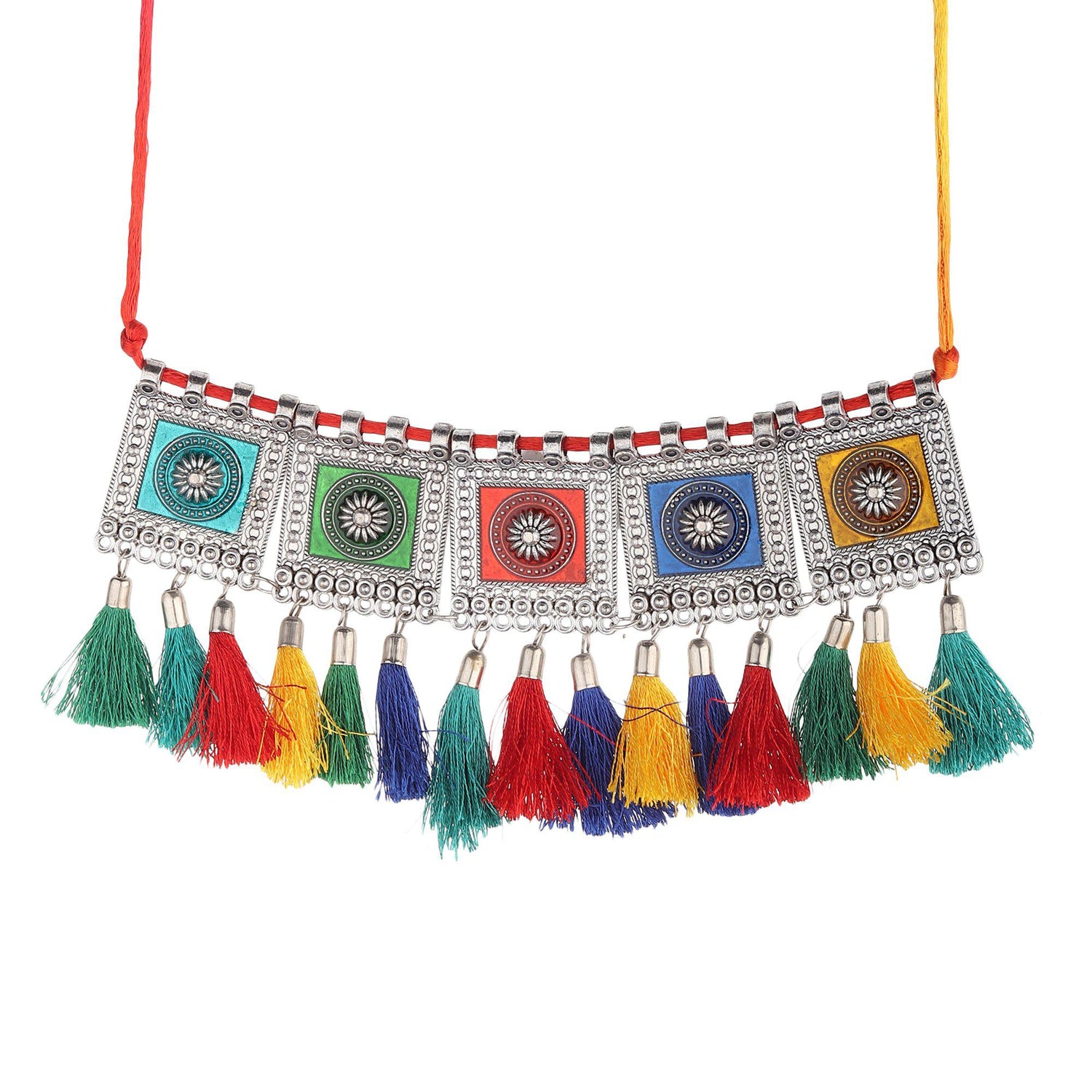 Afghani Colourful Tassel Choker-Necklace-ONESKYSHOP