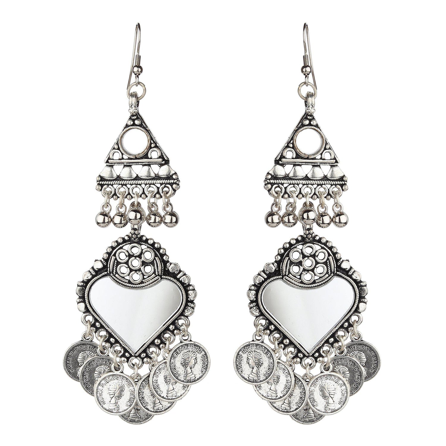 Designer Oxidised Triangle Heart Shape Hanging Earrings-Earrings-ONESKYSHOP