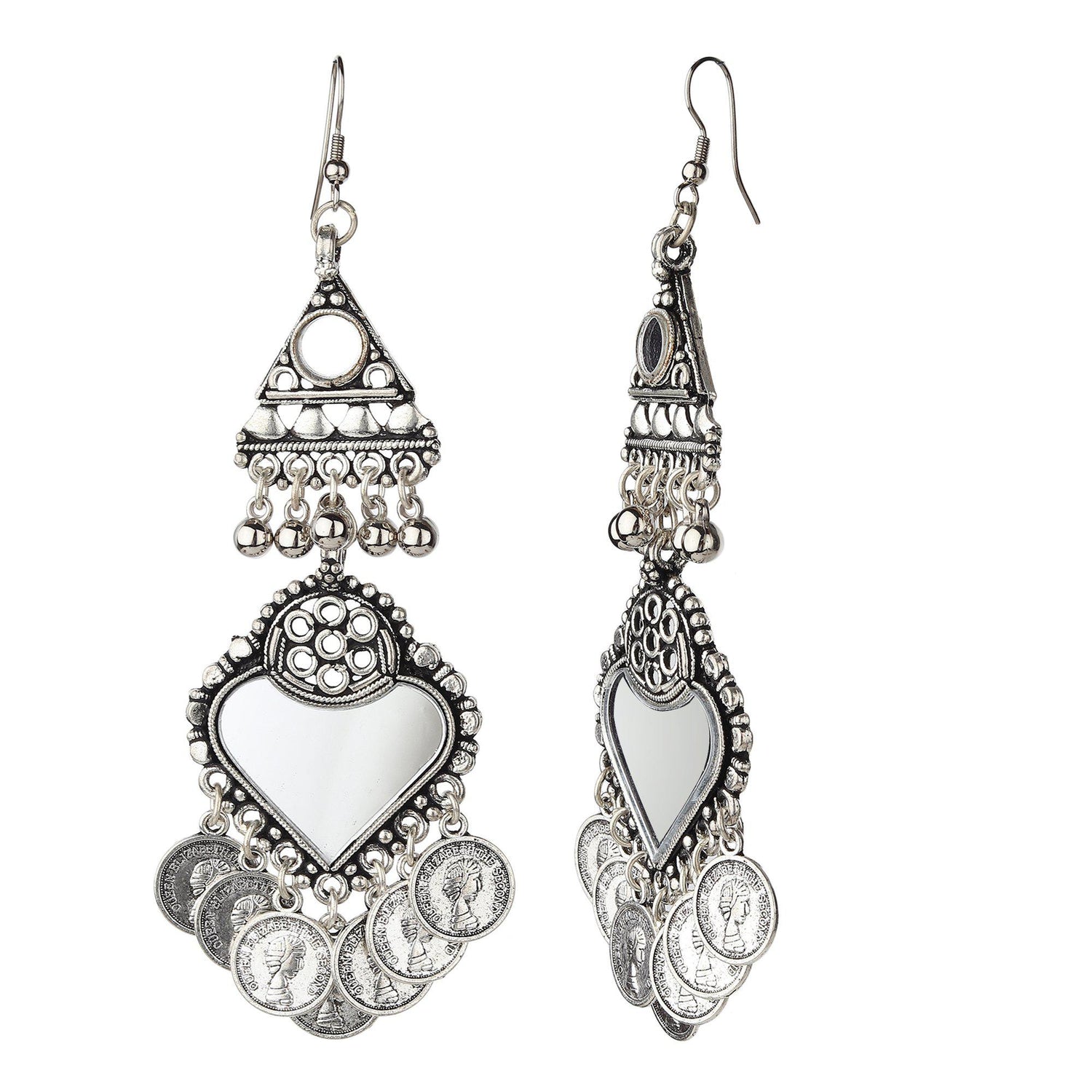 Designer Oxidised Triangle Heart Shape Hanging Earrings-Earrings-ONESKYSHOP