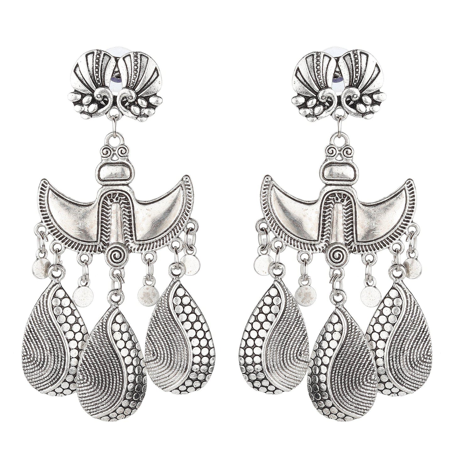 Designer Oxidised Lotus Style Hanging Earrings-Earrings-ONESKYSHOP