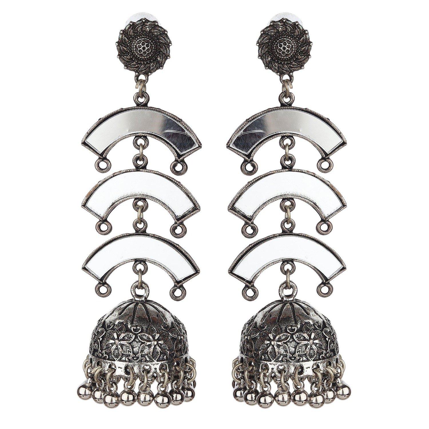 Triple Chandbali Dome Shape Hanging Jhumkas-Earrings-ONESKYSHOP