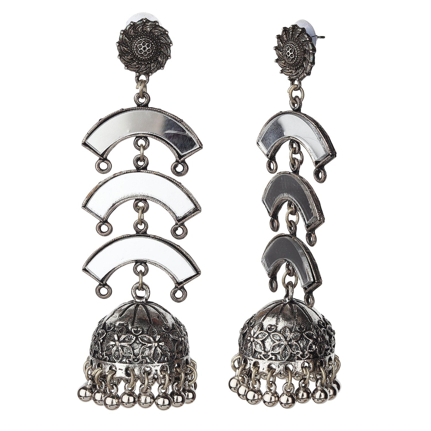 Triple Chandbali Dome Shape Hanging Jhumkas-Earrings-ONESKYSHOP