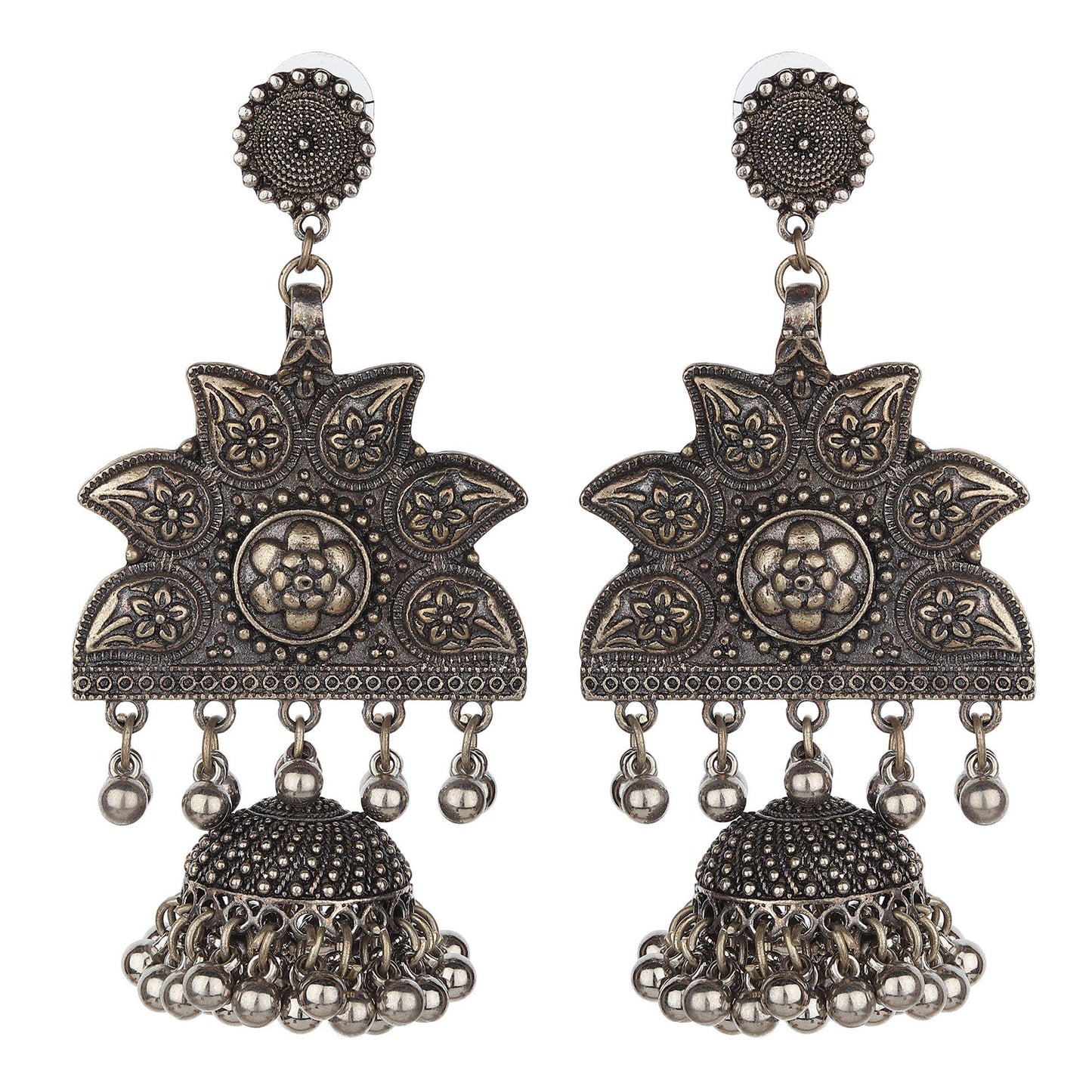 Designer Dark tone Floral Chandbali Jhumkis-Earrings-ONESKYSHOP